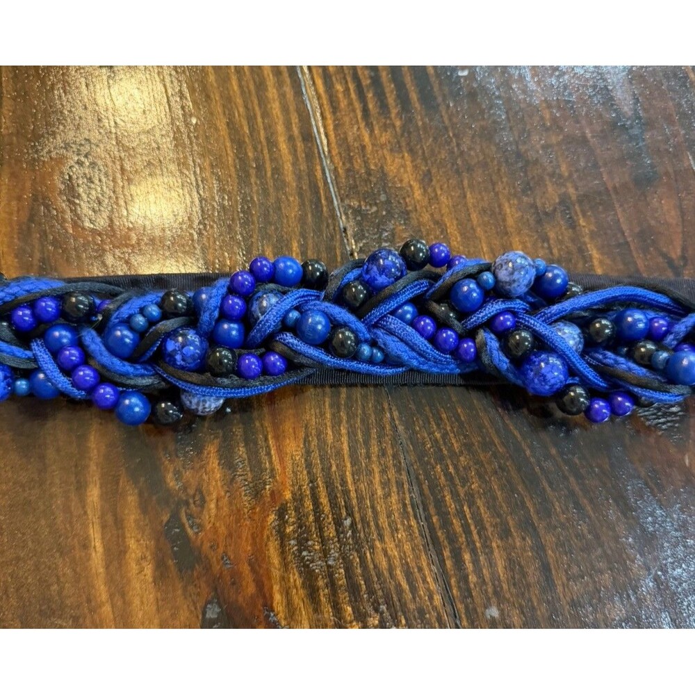 Handmade Carolyn Tanner Designs Beaded Blue Belt With Ribbon Tie Closure 3 Ft